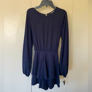 NWT Chic Style Navy Blue Balloon Sleeve Romper | Tie Waist Mini Dress Style